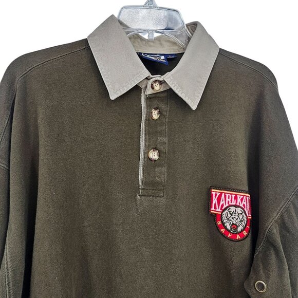 VTG 90s Karl Kani Olive Rugby Pullover Shirt L Embroidered Logo Contrast Collar - Picture 3 of 11